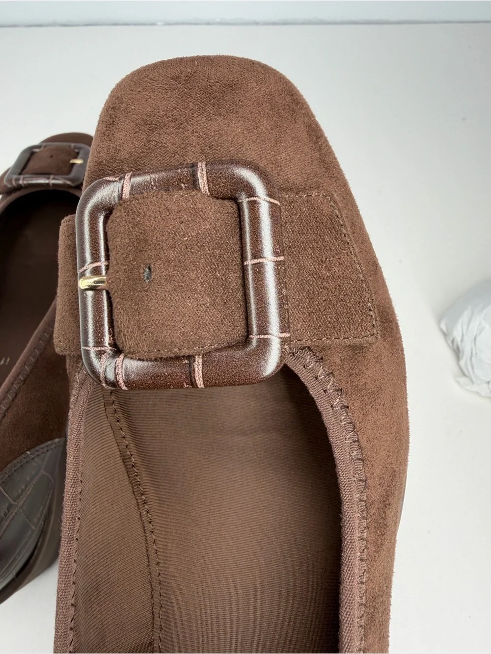 Anne Klein Women's Wyatt Buckle Wedge Pumps Brown Size 8.5M